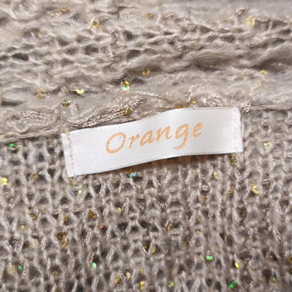 Orange Cocoon Cardigan Sweater Open Knit Flare Sleeve Metallic Gold One Size - Picture 11 of 12